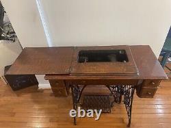 Antique Singer Treadle Sewing Machine circa 1910 with Extras (Belts, Needles)