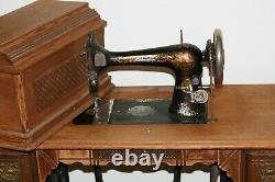 Antique Singer Vibrating Shuttle No. 2 Sewing Machine w wood top cover Cabinet