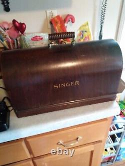 Antique Singer portable sewing machine bent wood case works beautiful survivor