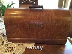 Antique Singer sewing machine with tiger oak curved case (Priced Reduced)