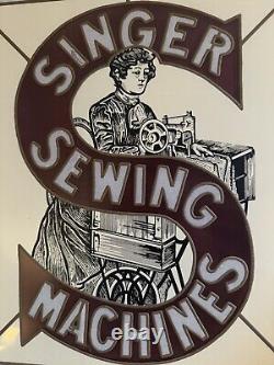 Antique Stained Glass Singer Sewing Machine Sign NM 17.5 x 16 Nice