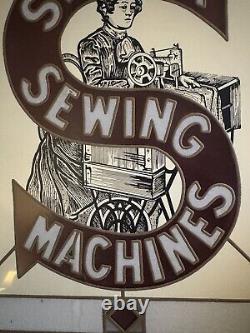 Antique Stained Glass Singer Sewing Machine Sign NM 17.5 x 16 Nice