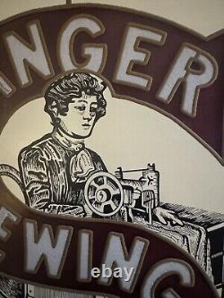 Antique Stained Glass Singer Sewing Machine Sign NM 17.5 x 16 Nice