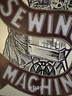 Antique Stained Glass Singer Sewing Machine Sign NM 17.5 x 16 Nice