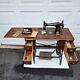Antique The Standard Sewing Machine Wooden Table +misc Tools/parts/turn Key