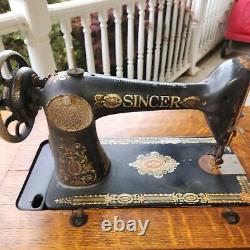 Antique Vintage 1910 Singer Sewing Machine & Table, table and bottom brass clean