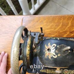 Antique Vintage 1910 Singer Sewing Machine & Table, table and bottom brass clean