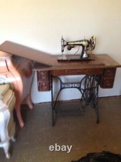 Antique Vintage Singer Sewing Maching And Accesories With Treadle