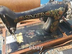 Antique Vtg 1916 Singer 66 Red Eye Sewing Machine & Bentwood Case