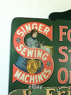 Antique vtg 1890s-1910 SINGER Sewing Machine TIN SIGN Perpetual CALENDAR Passaic