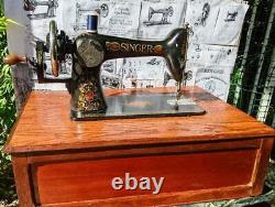 Astounding Antique Singer model 66 Red Eye sewing machine, back clamp atchm, 1915