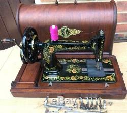 Beautiful Antique SINGER 48K Sewing Machine with Ottoman Carnation Decals