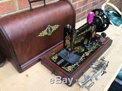 Beautiful Antique SINGER 48K Sewing Machine with Ottoman Carnation Decals
