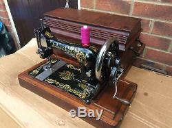 Beautiful Antique Singer 28K Sewing Machine with Ottoman Carnation Decals