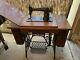 Complete Antique 1910 Singer Treadle Sewing Machine & Cabinet Withcast Iron Base