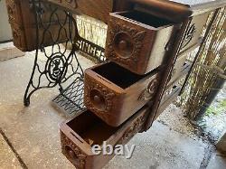 COMPLETE ANTIQUE 1910 SINGER TREADLE SEWING MACHINE & CABINET withCAST IRON BASE
