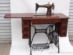 Excellent 1910 Singer Treadle Sewing Machine 6 Drawer Ornate Cabinet w Atchmnts