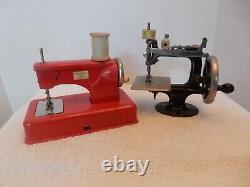 LOT of 2 Antique Vintage Miniature Working Child's Sewing Machines SINGER CASIGE