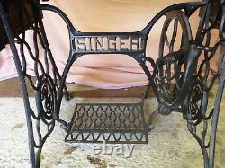 Ornate Antique 27k Singers Treadle Crank Sewing Machine & Oak Table With Drawers