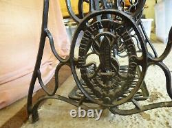 Ornate Antique 27k Singers Treadle Crank Sewing Machine & Oak Table With Drawers