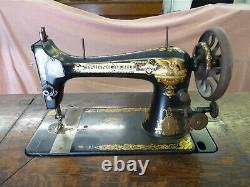 Ornate Antique 27k Singers Treadle Crank Sewing Machine & Oak Table With Drawers