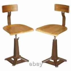 Pair Of Antique Singer Sewing Machine Work Chairs Height Adjustable Bar Stools