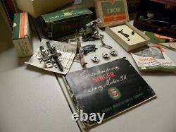 RARE VTG Singer 301A Slant Needle/Long Bed Sewing Machine with case & XTRAS