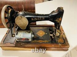 Rare Antique 1919 Model 27/28 Singer Sewing Machine withCase, Decals. SN# G7628835