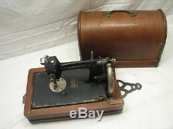 Rare Antique Lead Hand Crank Sewing Machine Victorian withWooden Case Japan