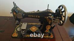 Rare Antique Singer Hand Painted sewing machine in cabinet, Working, Mint Cond