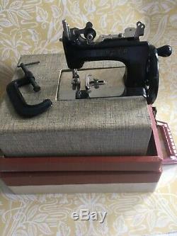 Rare Vintage Antique Singer Small Hand Crank Sewing Machine Clamp Case Not Test