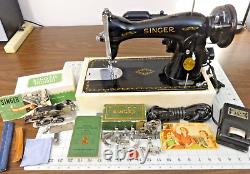 SERVICED 1947 SINGER 15-90 Sewing Machine withExtras Denim, Leather, Canvas