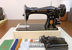 SERVICED 1955 SINGER 15-91 Gear Drive Sewing Machine Denim Leather Canvas