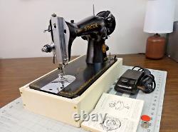 SERVICED 1955 SINGER 15-91 Gear Drive Sewing Machine Denim Leather Canvas