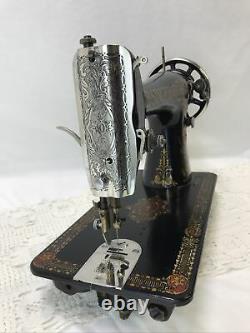 SERVICED Antique Singer Sewing Machine Red Eye Ornate Treadle Head 66 Heavy Duty