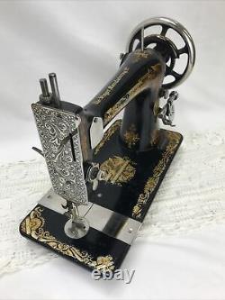 SERVICED Antique Singer Sewing Machine Sphinx Ornate Treadle Head 27 Heavy Duty