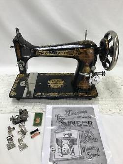 SERVICED Antique Singer Sewing Machine Sphinx Ornate Treadle Head 27 Heavy Duty