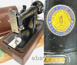 SERVICED Antique Vtg Heavy Duty Small Singer 99K Sewing Machine in Bentwood Case