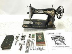 SERVICED Antique Vtg Singer 15 Sewing Machine Tiffany Gingerbread Treadle Head