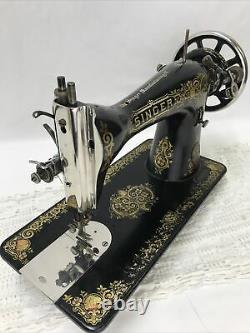 SERVICED Antique Vtg Singer 15 Sewing Machine Tiffany Gingerbread Treadle Head