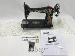 SERVICED Antique Vtg Singer 66 Sewing Machine Red Eye Treadle Head Heavy Duty