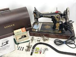 SERVICED Vtg Heavy Duty Singer 128 Sewing Machine La Vencedora, Bentwood Case