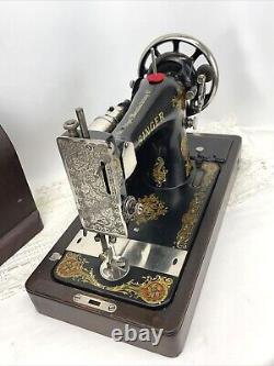 SERVICED Vtg Heavy Duty Singer 128 Sewing Machine La Vencedora, Bentwood Case