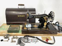 SERVICED Vtg Heavy Duty Singer 128 Sewing Machine La Vencedora Bentwood Case