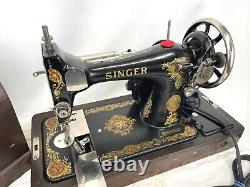 SERVICED Vtg Heavy Duty Singer 128 Sewing Machine La Vencedora, Bentwood Case