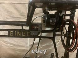 SINGER 29K73 Long Arm Shoe Patching Leather Sewing Machine Stand Electric Motor