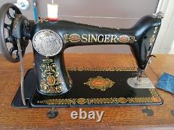 SINGER G9532838 Antique/Vintage Red Eye Sewing Machine treadle Cabinet, working