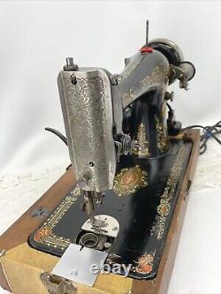 Serviced Antique Vtg Singer 66 Red Eye Sewing Machine Heavy Duty Leather Denim