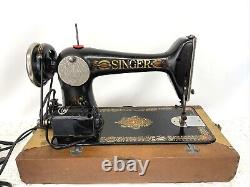 Serviced Antique Vtg Singer 66 Red Eye Sewing Machine Heavy Duty Leather Denim