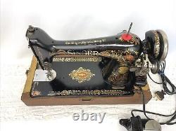 Serviced Antique Vtg Singer 66 Red Eye Sewing Machine Heavy Duty Leather Denim